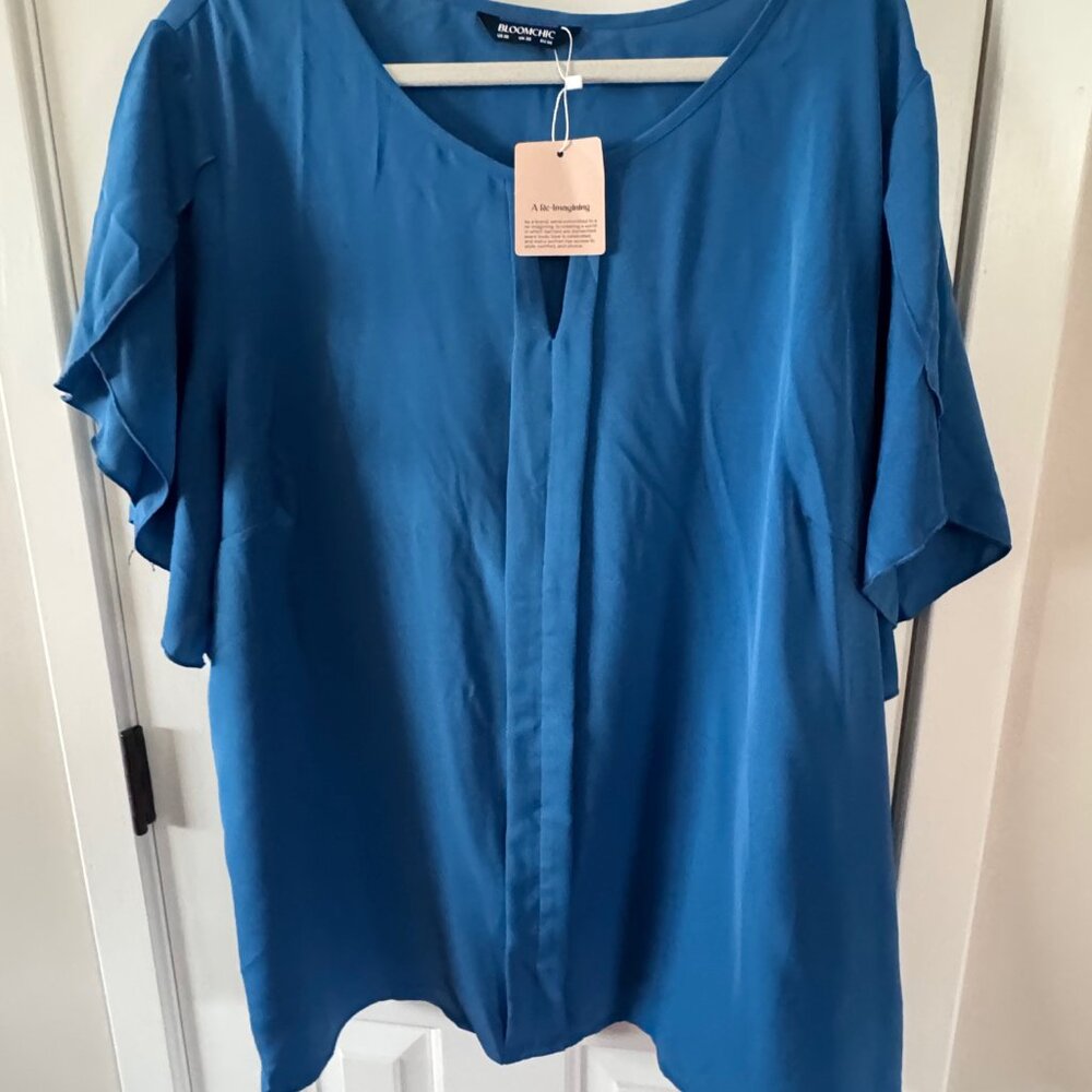 New Bloomchic Womens Plus Blue Blouse Dress Shirt Size 26